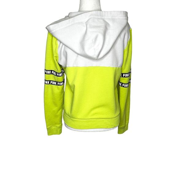 PINK Victoria's Secret Neon Green Hoodie Zip Front Sweatshirt - Picture 4 of 9